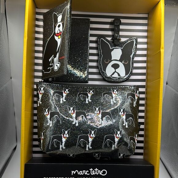 marc tetro Handbags - Marc Tetro Boston Terrier tavel Accessory Set - Black and White
